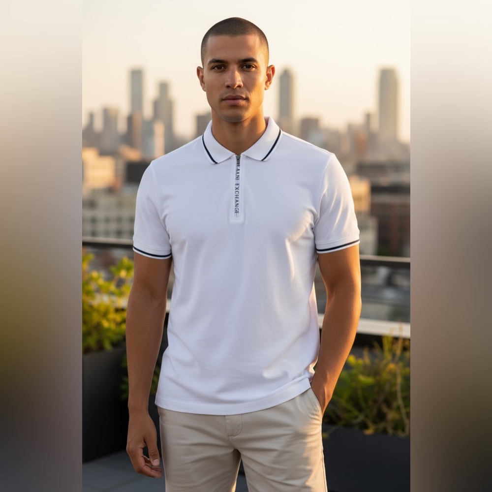 Armani Exchange White Zip Polo Shirt | Size Large | NWT men’s